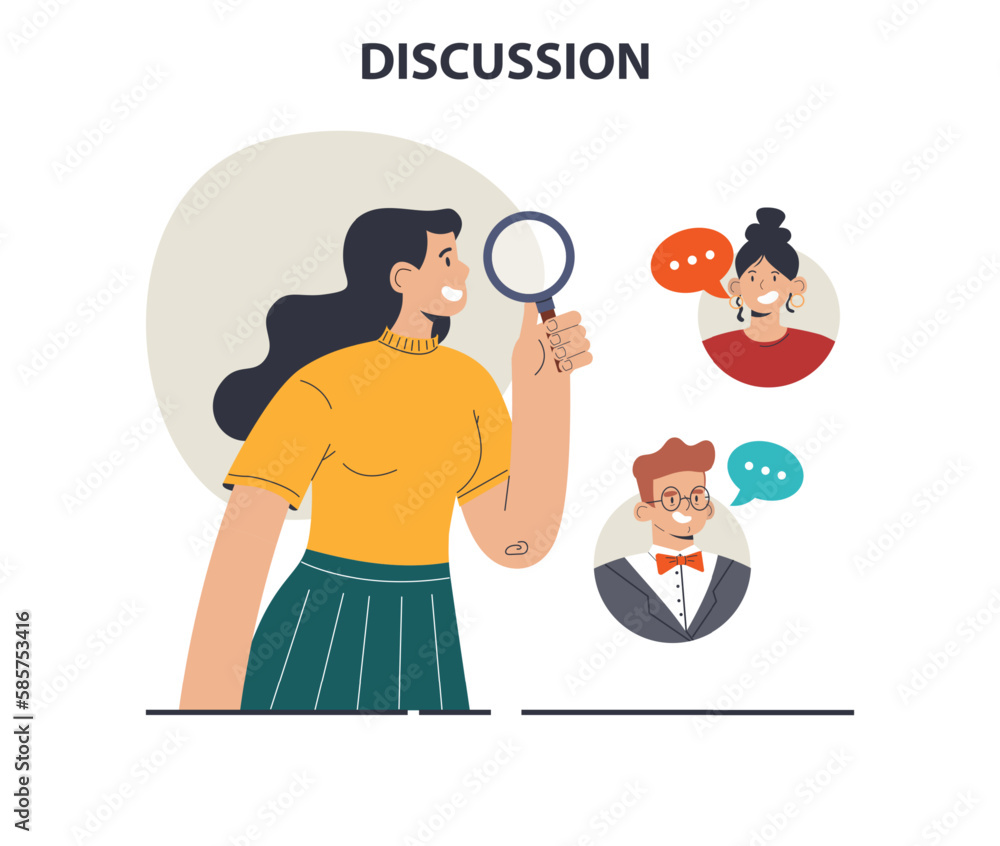 Poster discussion concept. group of characters communicating with each other.