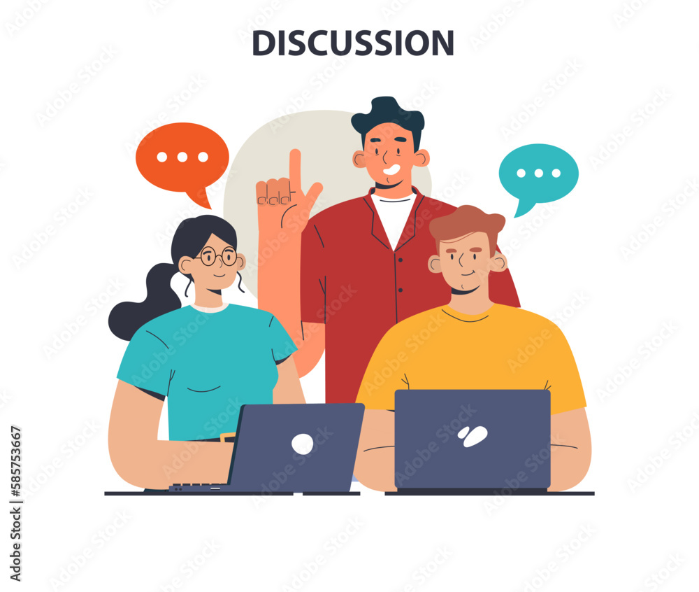 Poster discussion concept. group of characters communicating with each other.