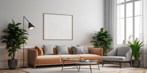 Frame mockup in living room interior Generative AI