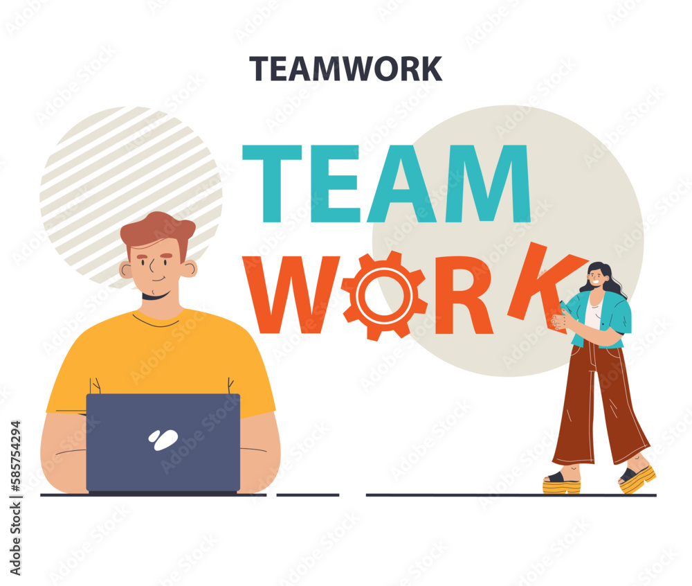 Poster teamwork. office characters collaborating for additional business