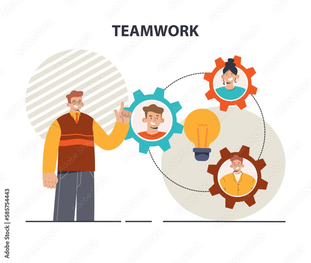 Poster teamwork. office characters collaborating for additional business