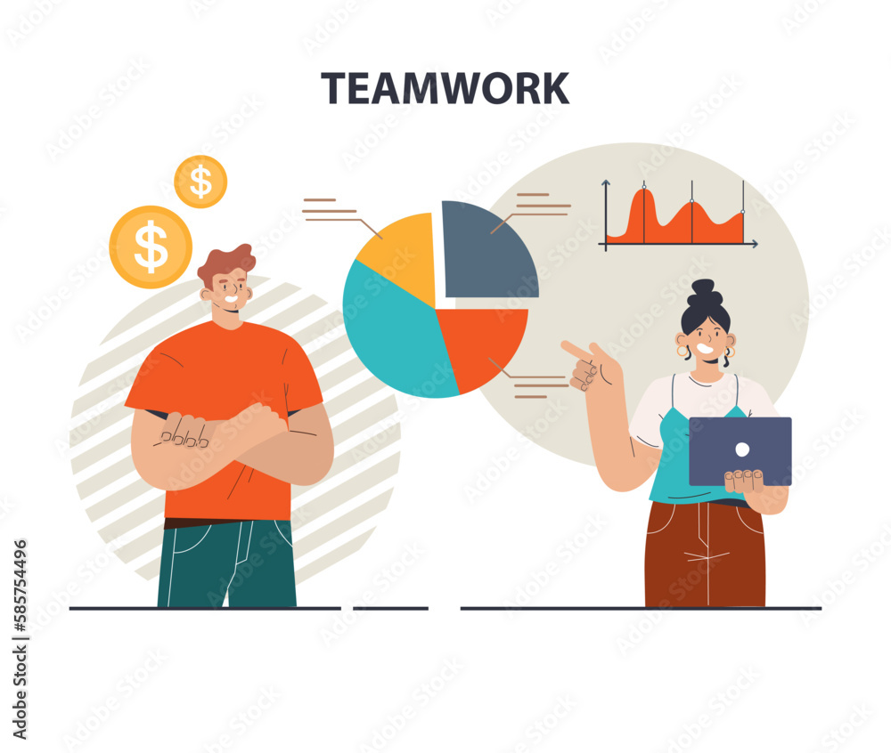 Poster teamwork. office characters collaborating for additional business