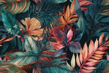colorful autumn leaves against a dark background. Generative AI