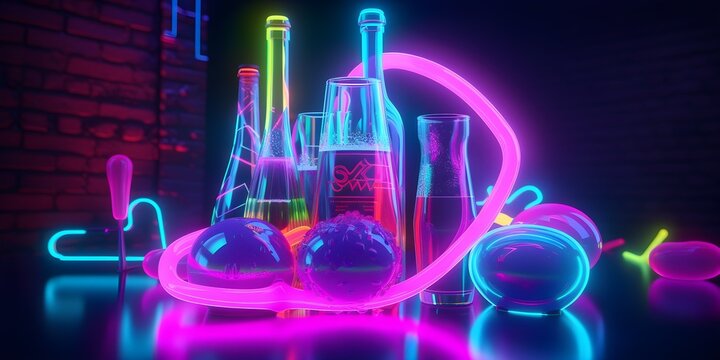 AI generated bar with neon lights