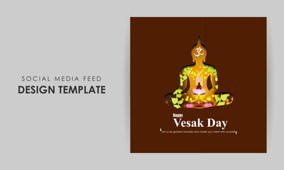 Vector illustration of Happy Vesak Day social media story feed mockup template