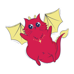 Winged Dragoncat Isolated on White Background