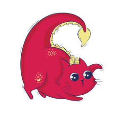 Kawaii Dracocat Alone on White Background