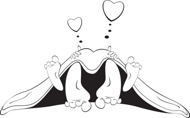 Two people make love under a blanket.
All you need is love. Two people make love under a blanket. Heart symbols. Rendezvous
