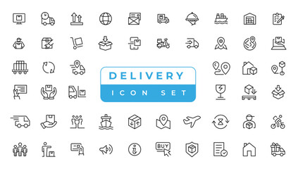 Logistics icon set. Containing distribution, shipping, transportation, delivery,  export and import icons. Delivery line icons set. Shipping icon collection Vector