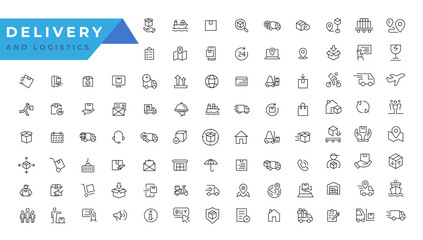 Logistics icon set. Containing distribution, shipping, transportation, delivery,  export and import icons. Delivery line icons set. Shipping icon collection Vector