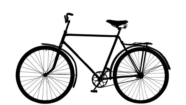 Retro old bicycle silhouette isolated on white background. black illustration. Male cruiser bike simple icon.  men s bike with a high frame in front. Vintage bicycle.