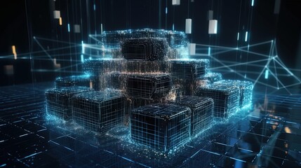 Obraz premium 3D rendering of abstract technology concept. Futuristic cyberspace background,Abstract 3d rendering of data processing. Futuristic technology style.Generative Ai