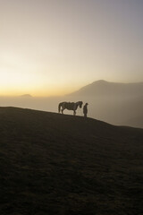 Fototapeta na wymiar Man with horse in Mount Bromo, East java