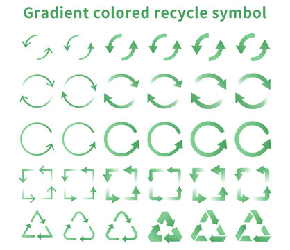 リサイクル、サイクル、循環、エコロジー、更新のイメージのアイコンセット（グリーンのグラデーション）