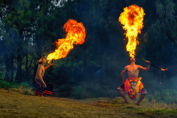Tengger tribe traditional fire dance attraction