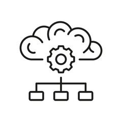 Human Brain Digital Cloud Black Line Icon. Data Science, Artificial Intelligence Linear Pictogram. AI Smart Technology Symbol on White Background. Editable Stroke. Isolated Vector Illustration