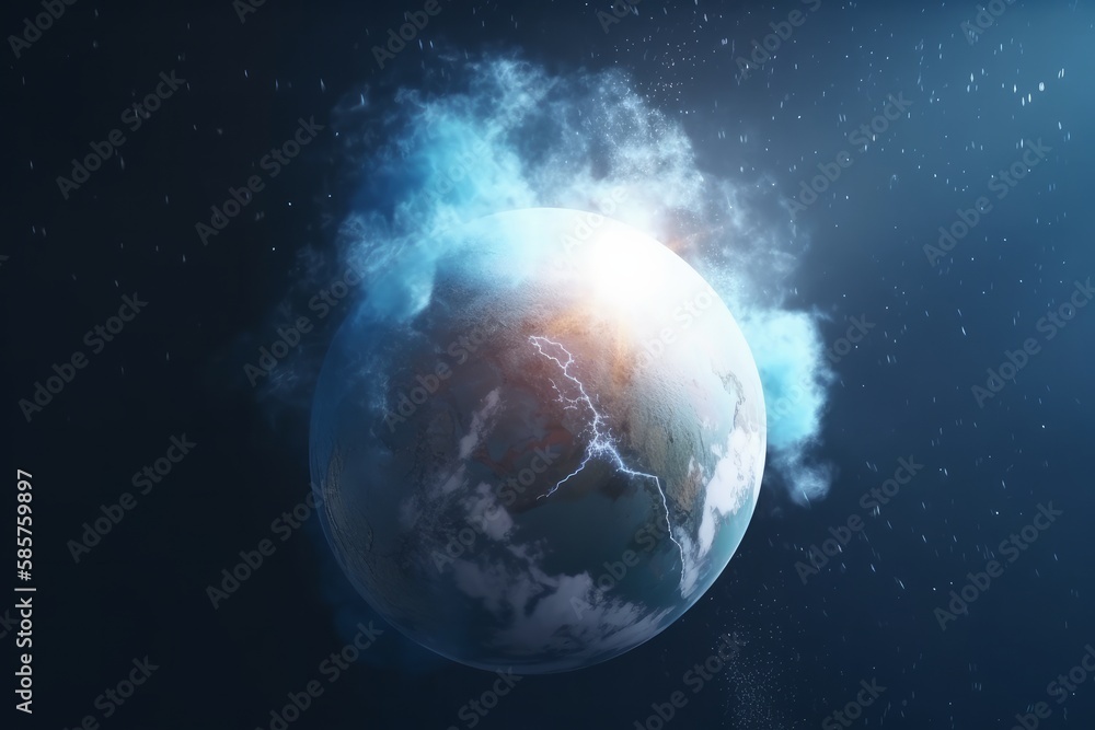 Poster 3D Rendering World Globe from Space in a Star Field Showing Night Sky With Stars and Nebula. View of Earth From Space. Elements of this image furnished. Generative ai