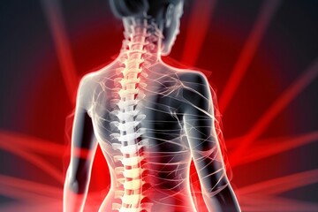 Woman with back pain sport injury and fitness spine x-ray. Generative ai