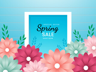 Hello Spring season sale colorful floral  vector design template.