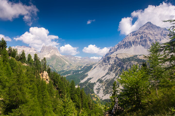 Beautiful mountain landscape of the valley in front of Mount Thabor, Alps,  France