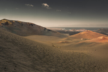 Volcanic desert in Timanfaya National Park, Lanzarote,  Spain