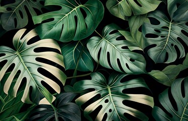 BEautiful Pattern with multitude of monstera deliciosa variegata leaves