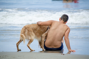 Na praia golden retriever é uma raça canina do tipo retriever originária da Grã-bretanha, e foi...