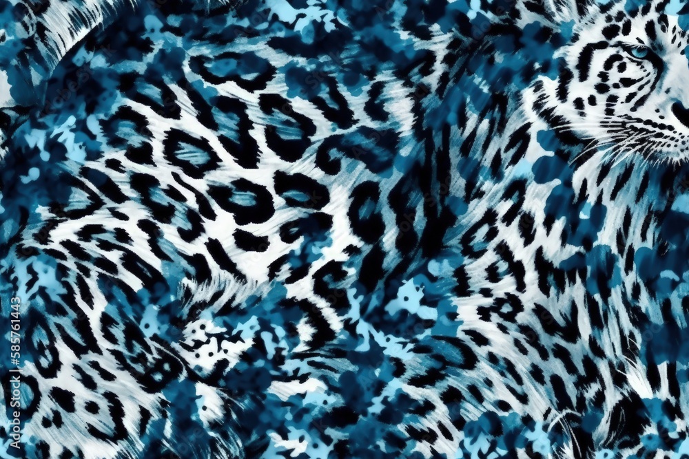 Canvas Prints blue and white leopard print fabric. Generative AI