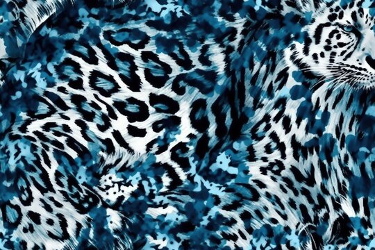 blue and white leopard print fabric. Generative AI
