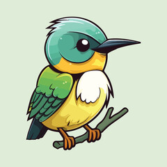 Cute Green Yellow Bird Vector Illustration, Delightful Avian Art