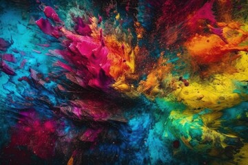 an abstract painting with vibrant colors on a black background. Generative AI