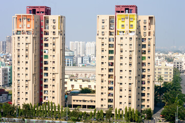 A Twin tower high rise city buildings in Newtown Kolkata. Kolkata India South Asia Pacific July 18, 2022
