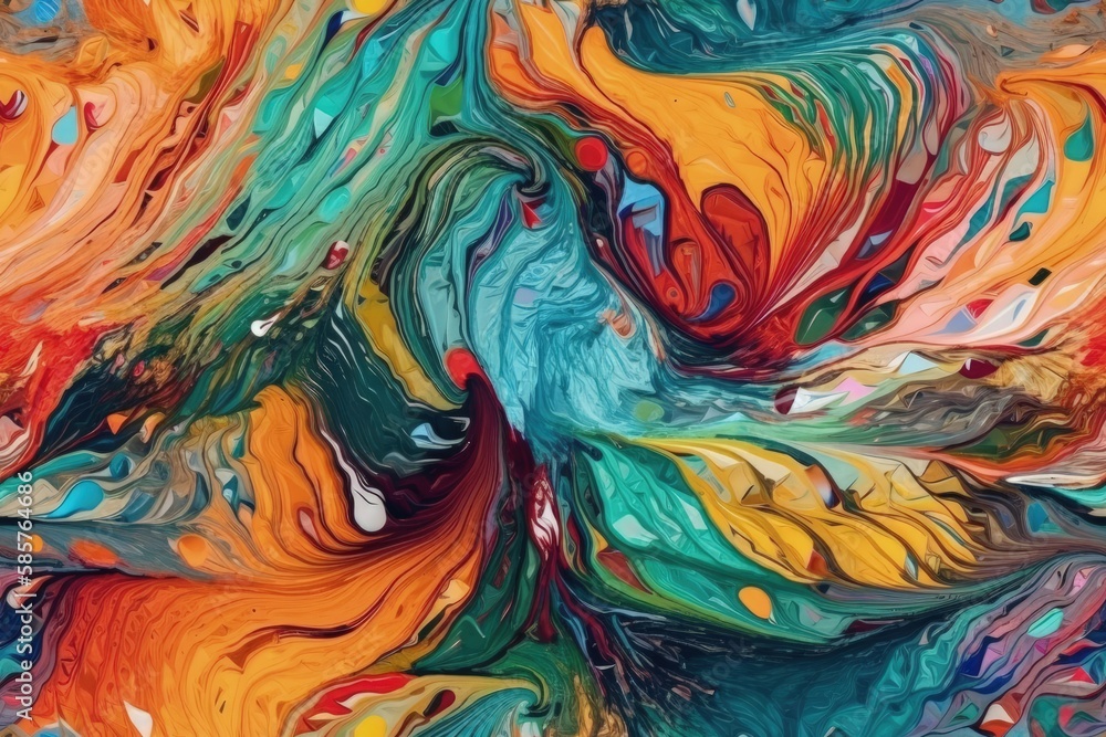 Poster an abstract painting with vibrant colors and multiple shapes. generative ai