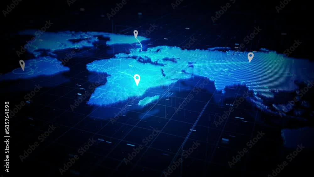 Poster world map with location icon, global communication and location network connection, digital technolo