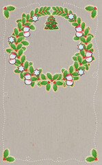 クリスマス☆ミシン目入り縦型イラスト素材 アイシングクッキーのリース ビンテージグレー背景 差分有