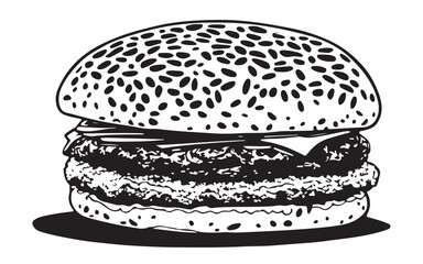 illustration of burger, line art, burger drawing vector