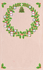 クリスマス☆ミシン目入り縦型イラスト素材 アイシングクッキーのリース ビンテージピンク背景 差分有