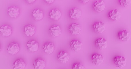Pink crumpled paper on purple background, 3d rendering