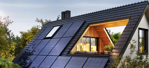 Solar panels on the roof of the house