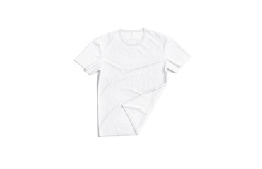 Blank white crumpled t-shirt deflacted corner mockup flat lay, isolated