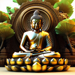 Obraz premium vesak, buddha in a lotus among ,Buddha Purnima, enlightenment and death (parinirvana) of the Buddha,theravada tradition