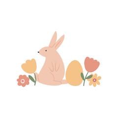 Happy Easter illustration clipart, Cute bunny vector images, Childrens egg hunts clip art, Easter basket pictures, rabbit in flat cartoon style, sublimation, digital download.