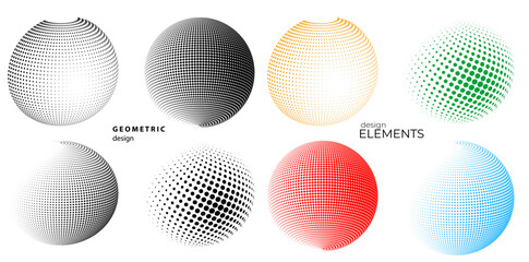 Set Design elements symbol Editable halftone frame dot circle pattern on white background. Vector illustration eps 10 frame with black random dots. Round border Icon using halftone circle dots text