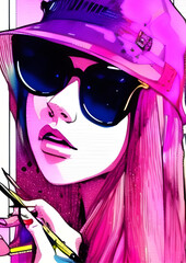 Anime girl wearing a hat and sunglasses