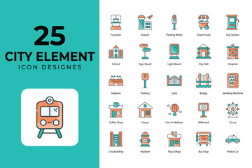 City Elements icons, Related Objects and Elements. Vector Illustration Collection. creative Icons Set. stock illustration	