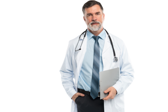 Cheerful mature doctor posing and smiling at camera, healthcare and medicine - Powered by Adobe
