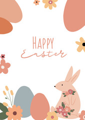 Happy Easter card, Cute bunny illustration clipart, Childrens egg hunt flyer, vector images in flat cartoon style, digital download printable pictures, wall art print, cake basket rabbit ears.