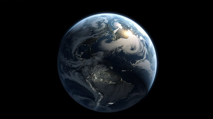3d Planet Earth in dark space, day and night transition, generative ai, black background