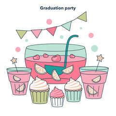 High school graduation or prom. Celebration ball or dance at end
