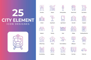City Elements icons, Related Objects and Elements. Vector Illustration Collection. creative Icons Set. stock illustration	